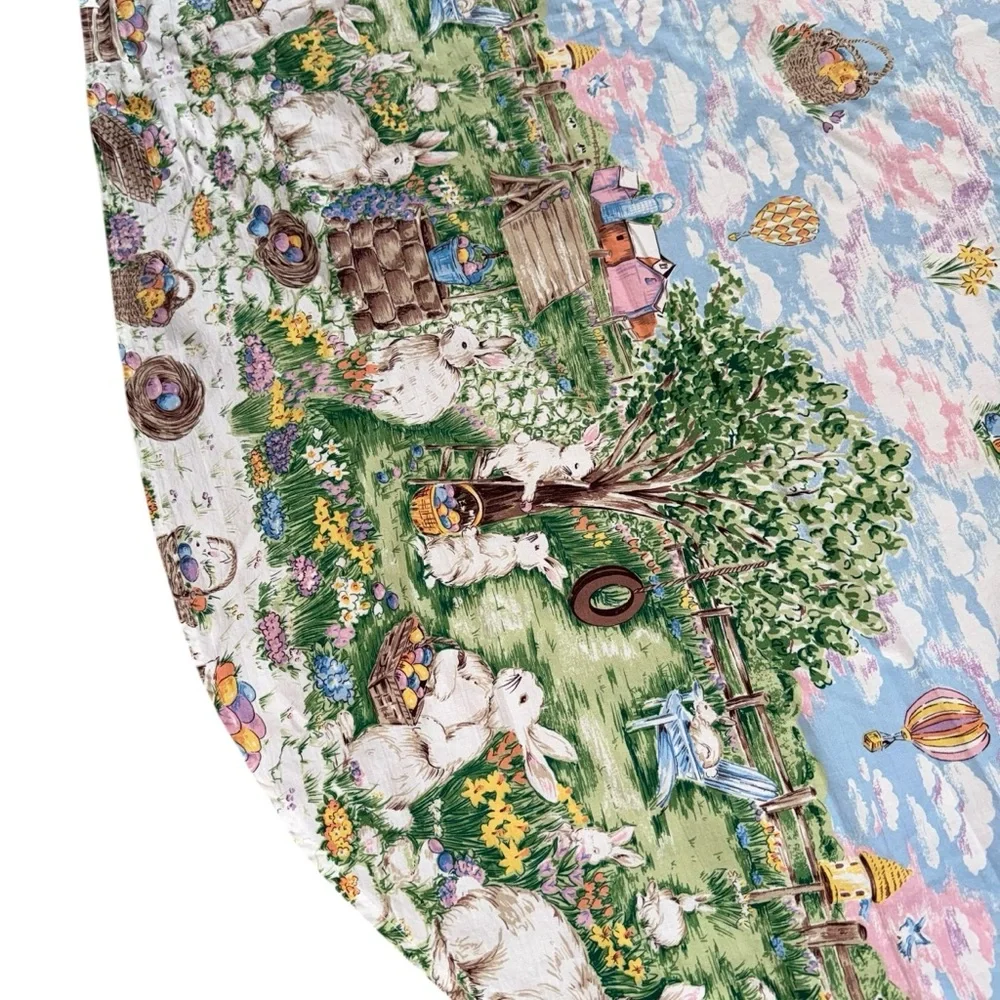 Easter Tablecloth Spring Rabbits Baskets In Garden Oval Cotton 54